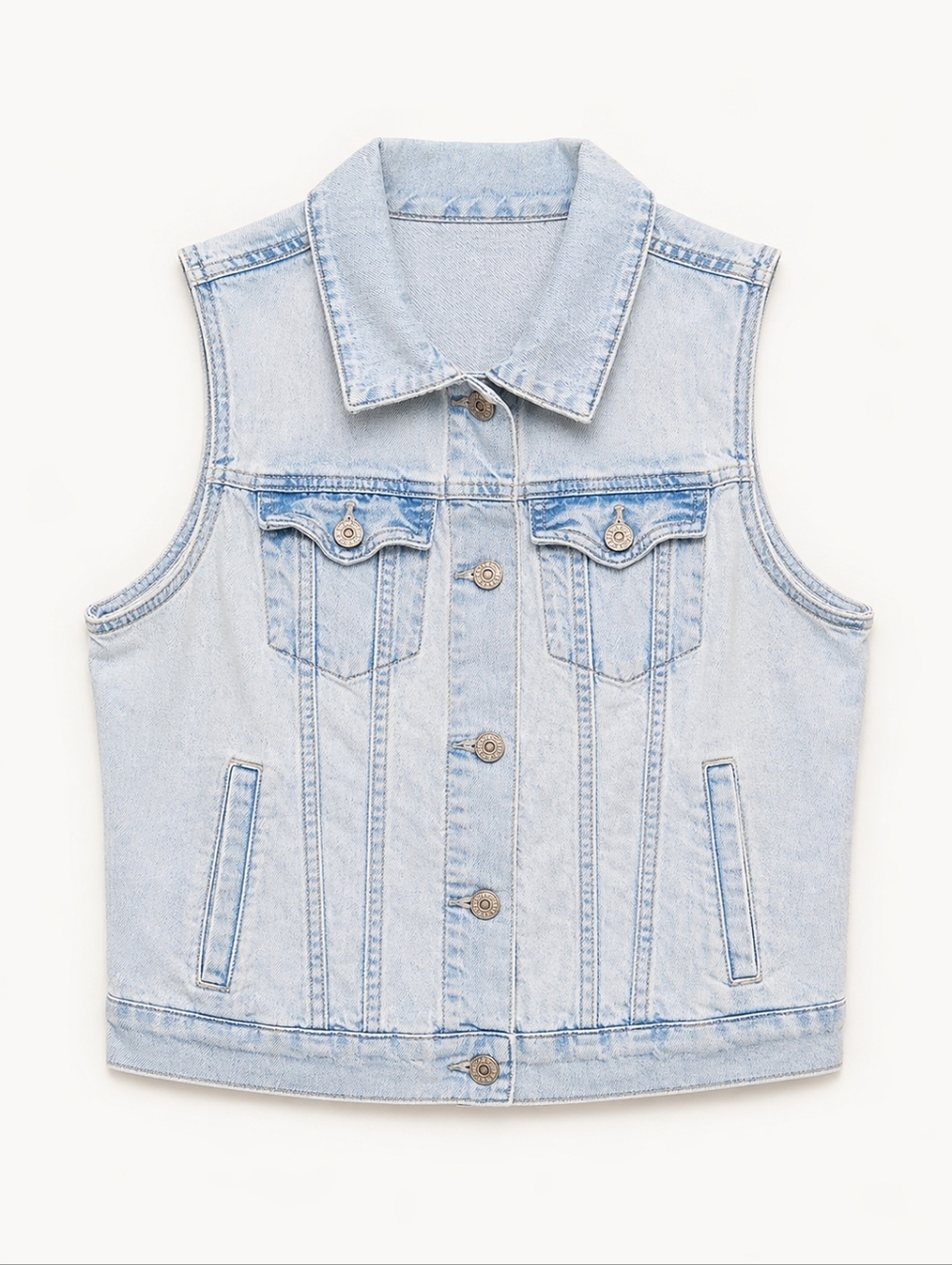 Old Navy Light Wash Denim Vest Women Medium Sleeveless Jean Jacket - Picture 2 of 11